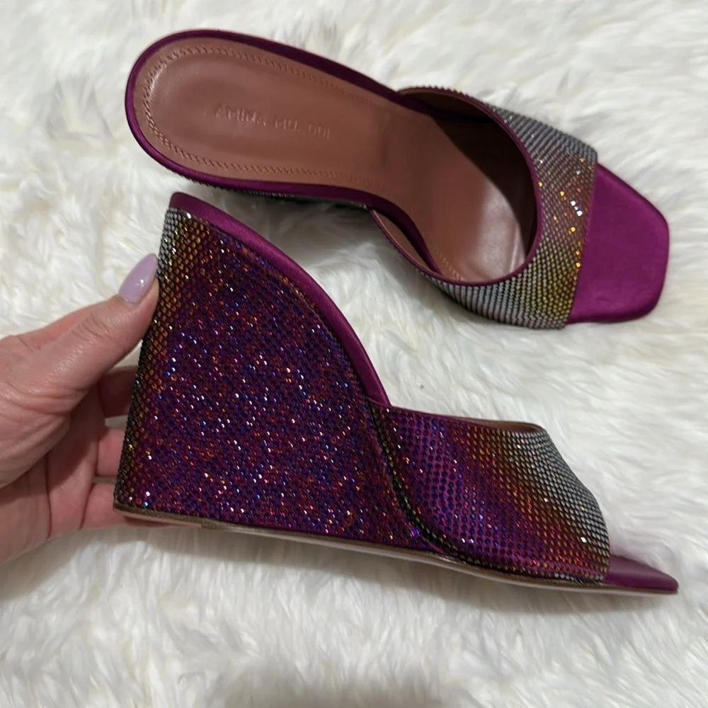 New Amina Muaddi Lupita crystal wedge sandals size 40.5EU